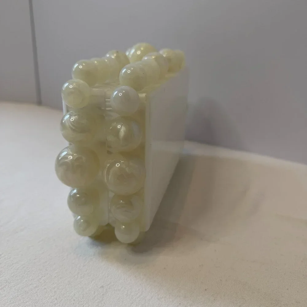 Ivory Acrylic Clutch ‎ Pearlized Beaded Purse